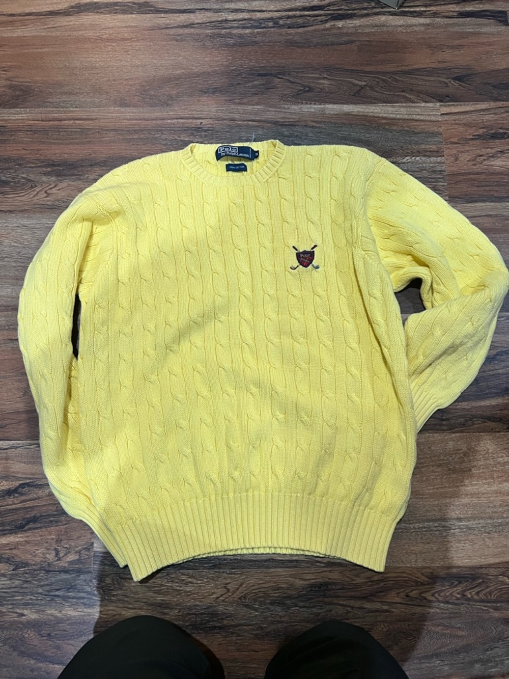 Ralph Lauren Yellow Cable-Knit Crewneck Sweater with Polo Crest - Picture 3 of 4